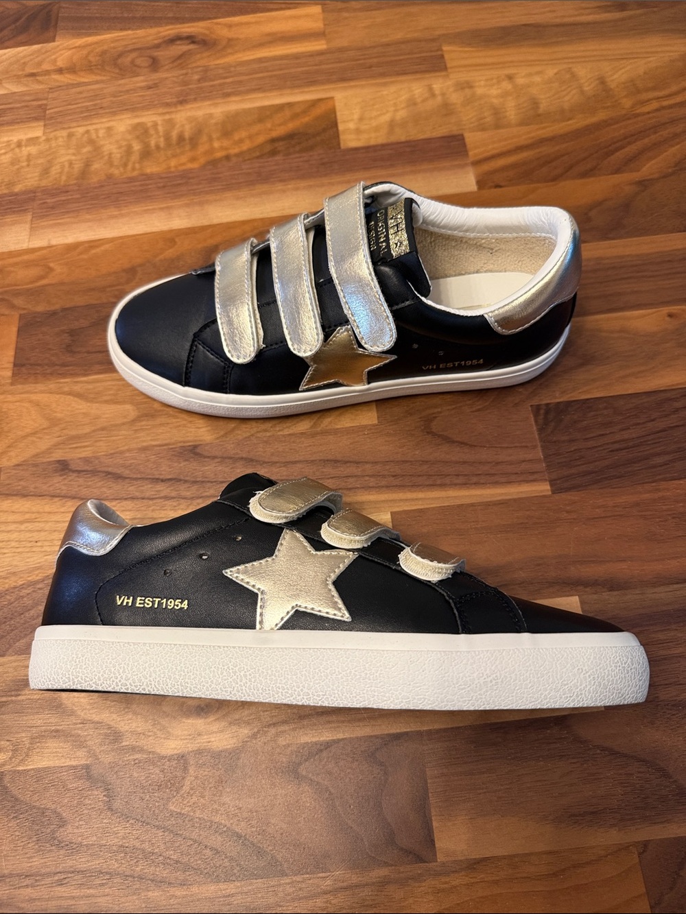Vintage Havana Black Sneakers with Gold Star and Silver Straps